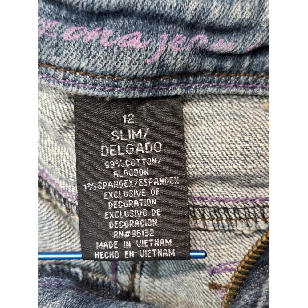 Arizona Jeans Womens 12 (Fits‎ 26x26) Med Wash Denim Rhinestone Pocket Straight